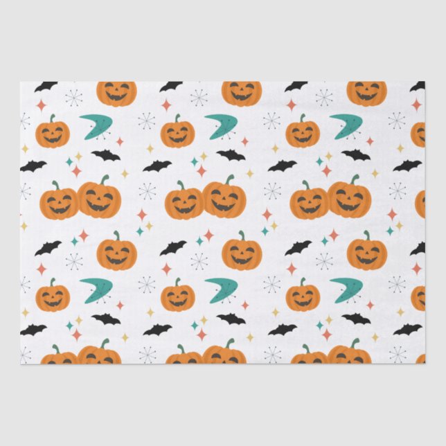 Papel De Seda Padrão de Abóboras do Meio do Século do Halloween (Frente )