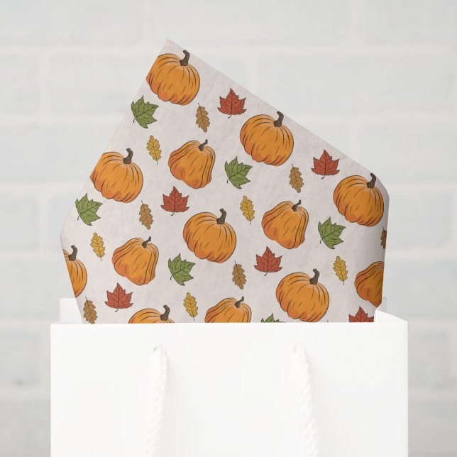 Papel De Seda Padrão de Abóboras Laranjas e Folhas de Outono (Sacola de presentes)