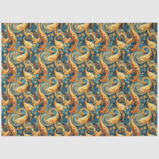 Papel De Seda Padrão de Abstrato de Ouro de Flor do  de Paisley (Frente )