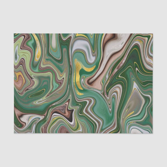 Papel De Seda Padrão de Ágata Verde e Marrom/Dourado 2 (Frente )