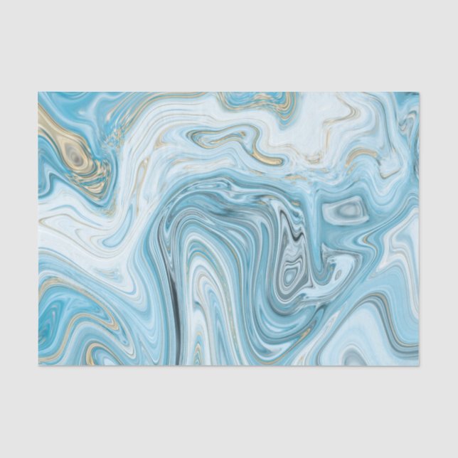 Papel De Seda Padrão de Agate azul e Dourado 3 (Frente )