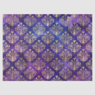 Papel De Seda Padrão de água-forte roxo com damasco dourado