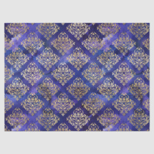 Papel De Seda Padrão de água-forte roxo com damasco dourado