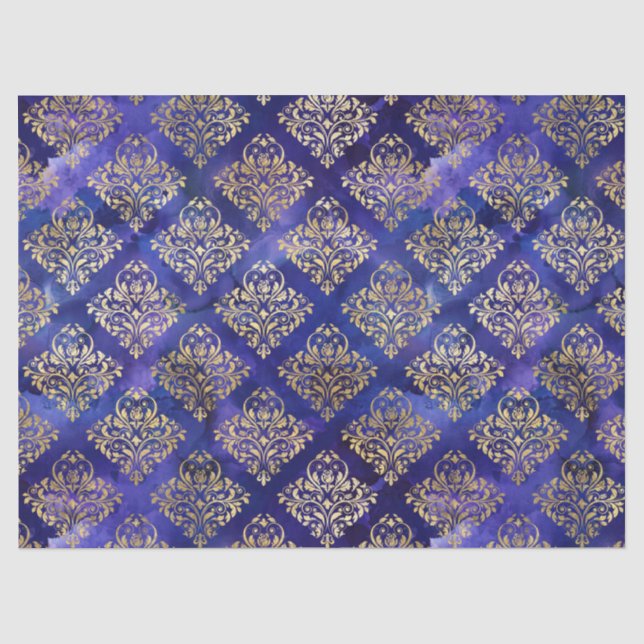 Papel De Seda Padrão de água-forte roxo com damasco dourado (Frente )