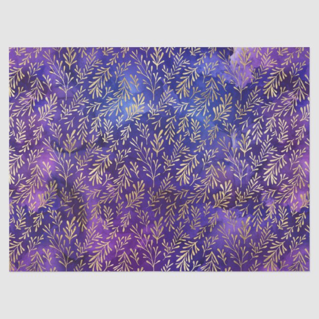 Papel De Seda Padrão de água-forte roxo com folhas de ouro (Frente )