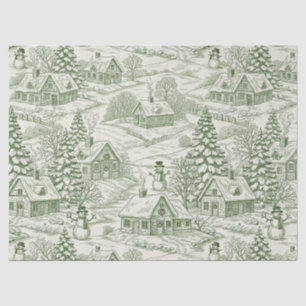 Papel De Seda Padrão de Aldeia de Natal Vintage Toile Verde (3)