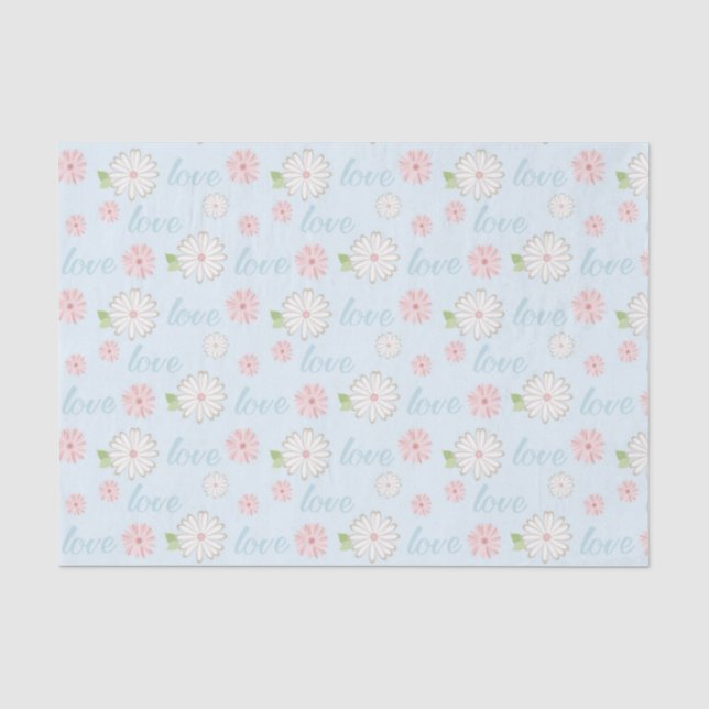 Papel De Seda Padrão de Amor e Flores Pastel Bonito (Frente )