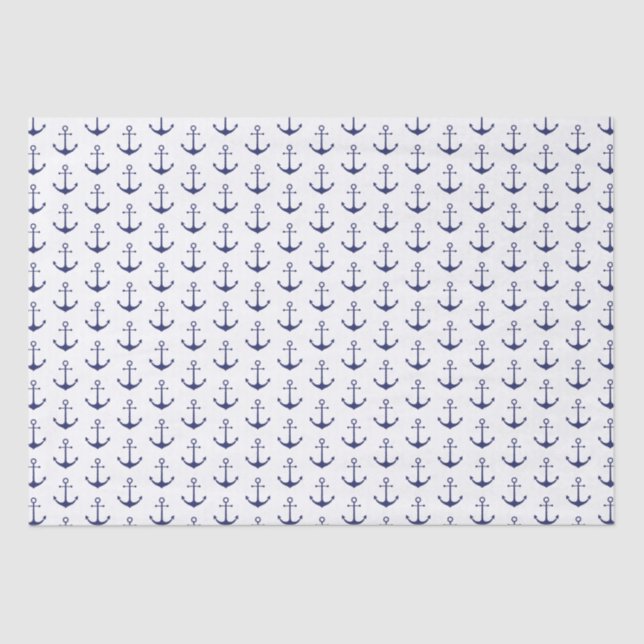 Papel De Seda Padrão de âncora náutica branco marinho azul (Frente )