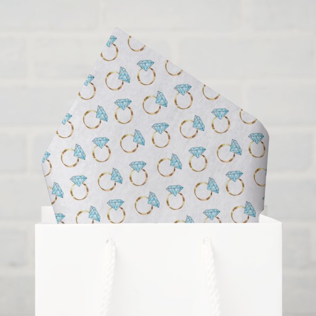 Papel De Seda Padrão de Anéis de Noiva com Diamante Azul (Sacola de presentes)