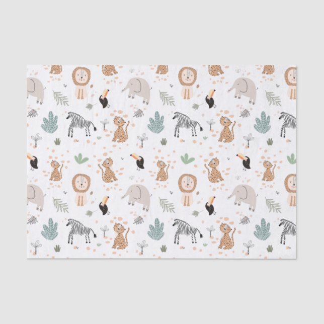 Papel De Seda Padrão de Animais da Floresta Tropical Selva (Frente )