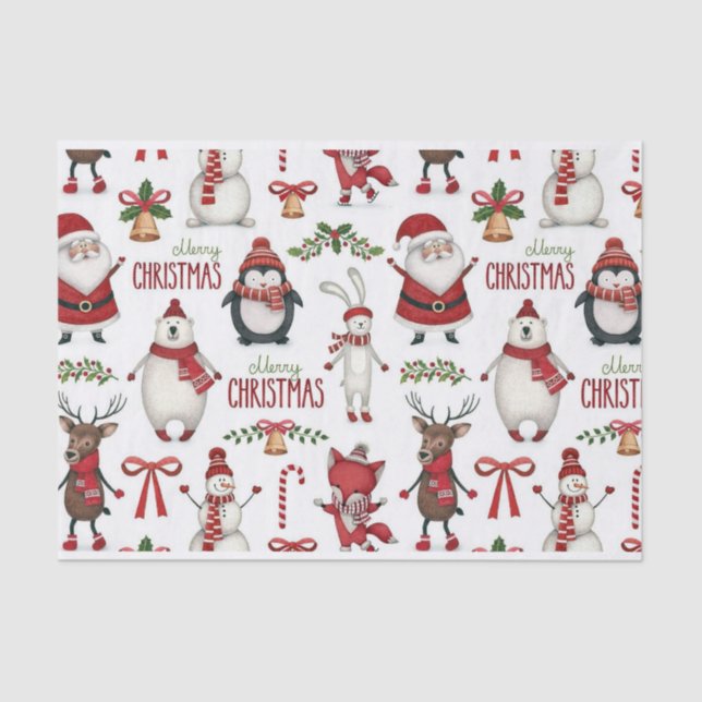 Papel De Seda Padrão de animais de Natal (Frente )