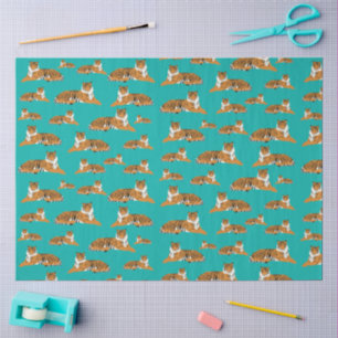 Papel De Seda Padrão de Animal Tigre da Selva Laranja Azul