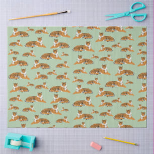 Papel De Seda Padrão de Animal Tigre da Selva Laranja Verde Salv