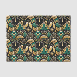 Papel De Seda Padrão de Ano Novo Esmeralda à Meia-Noite Art Déco