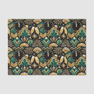 Papel De Seda Padrão de Ano Novo Esmeralda à Meia-Noite Art Déco