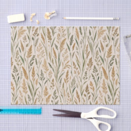 Papel De Seda Padrão de aquarela botânica de grama suave da prad