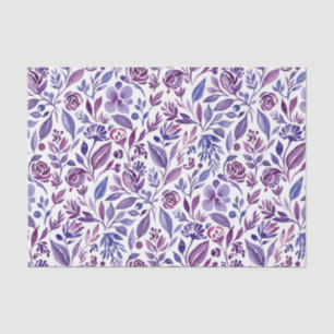 Papel De Seda Padrão de aquarela com flores e folhas roxas