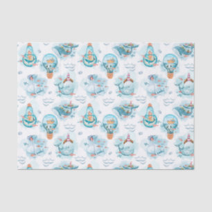 Papel De Seda Padrão de Aquarela das Baleias Náuticas Cóticas