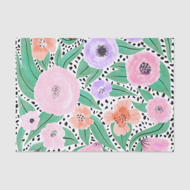 Papel De Seda Padrão de Aquarela das Bolinhas Vermelhas Roxas (Frente )