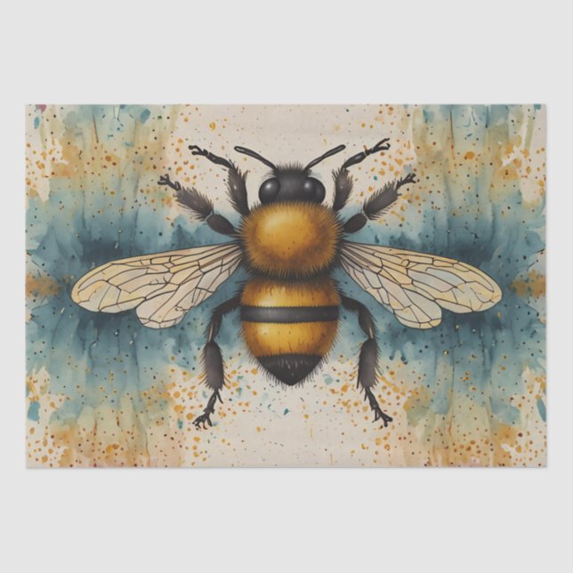 Papel De Seda Padrão de Aquarela de Abelhas Vibrantes (Frente )