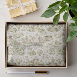 Papel De Seda Padrão de Aquarela de Casamento no Jardim Francês 