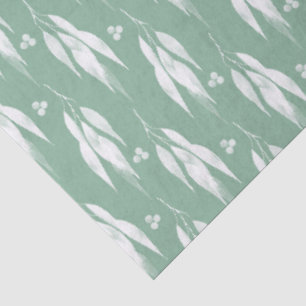 Papel De Seda Padrão de Aquarela de Folhas e Galhos de Eucalipto