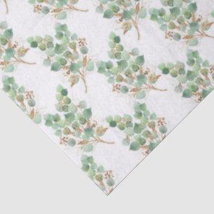 Papel De Seda Padrão de Aquarela de Folhas e Galhos de Eucalipto