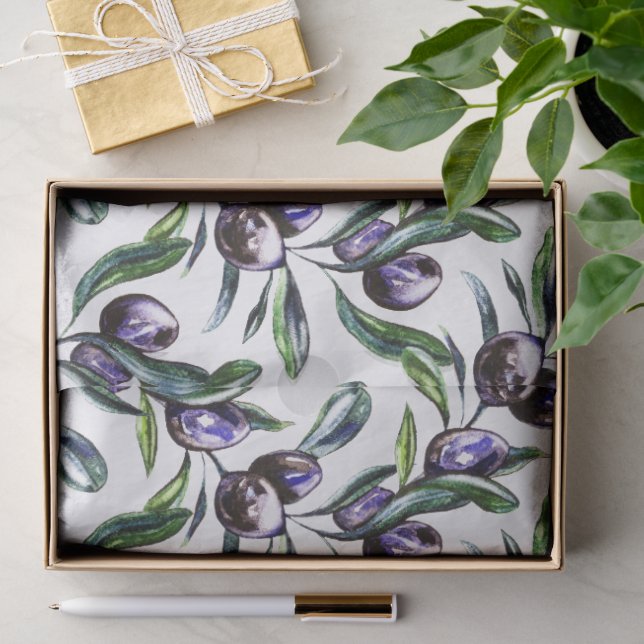 Papel De Seda Padrão de Aquarela de Ramo de Oliveira  (Presente)