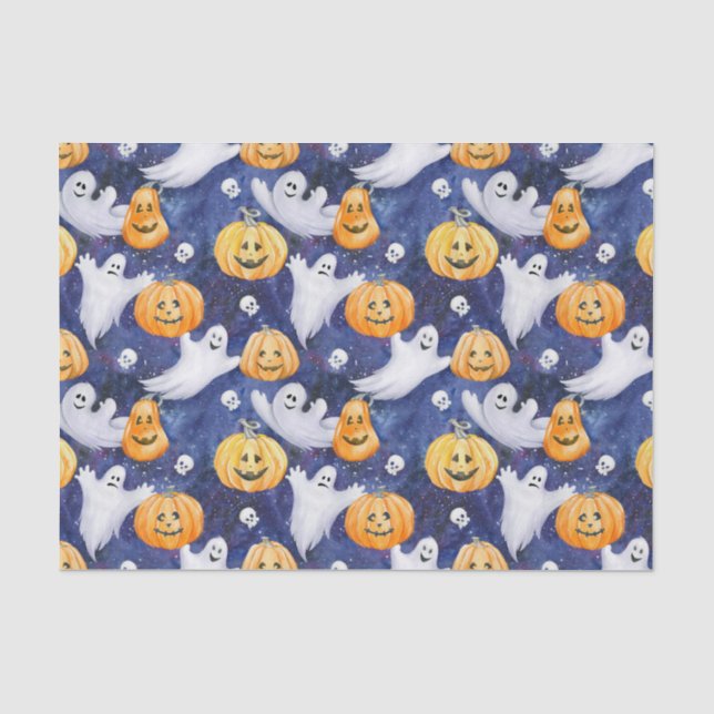 Papel De Seda Padrão de Aquarela do Halloween (Frente )