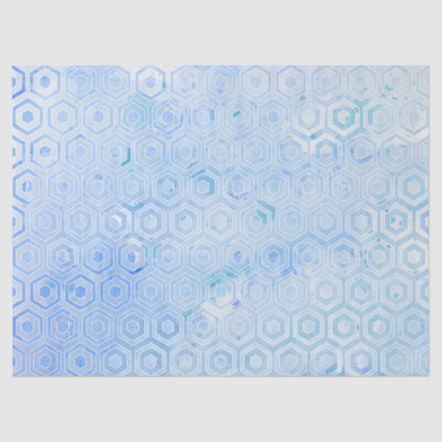 Papel De Seda Padrão de Aquarela do Hexágono Azul Moderno Honeyc (Frente )