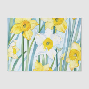 Papel De Seda Padrão de Aquarela do Narciso Vibrante em Amarelo