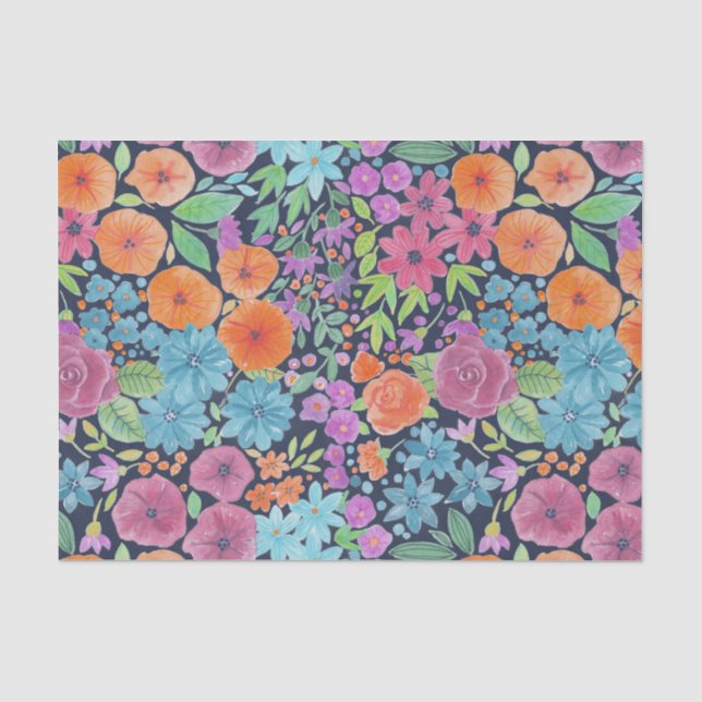 Papel De Seda Padrão de aquarela floral (Frente )
