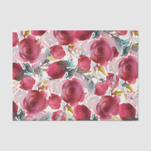 Papel De Seda Padrão de aquarela floral boêmio Burgundy Marsala