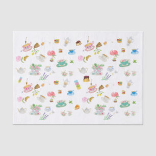 Papel De Seda Padrão de Aquarela Hora do Chá
