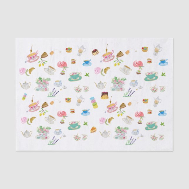 Papel De Seda Padrão de Aquarela Hora do Chá (Frente )