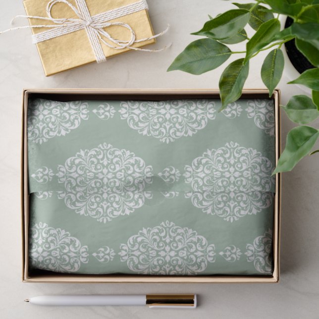 Papel De Seda Padrão de Aquarela Verde Salvia (Presente)