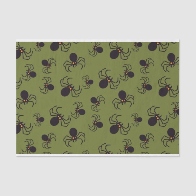 Papel De Seda Padrão de aranha verde do Halloween (Frente )