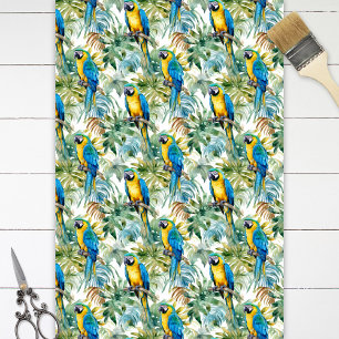 Papel De Seda Padrão de Arara Azul e Dourado Decoupage de Papaga