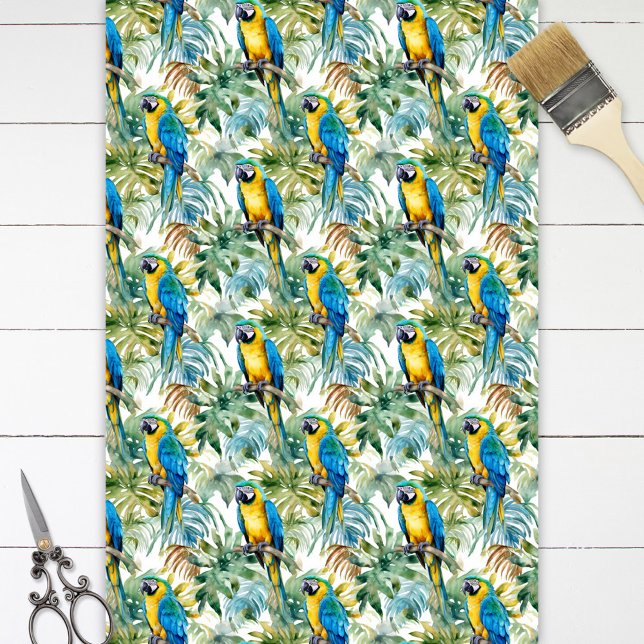 Papel De Seda Padrão de Arara Azul e Dourado Decoupage de Papaga (Criador carregado)