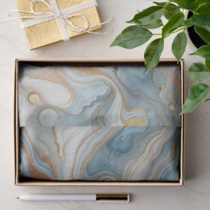 Papel De Seda Padrão de Arte Azul-Mármore Azul-Dourado para Cinz