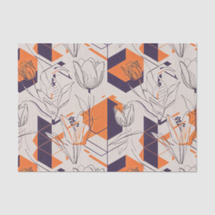Papel De Seda Padrão de Arte de Linha de Tulipa Geométrica Moder