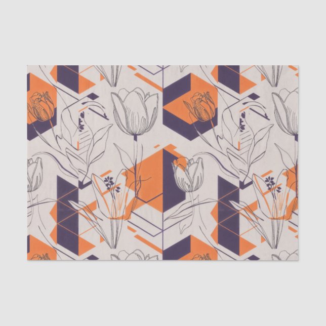 Papel De Seda Padrão de Arte de Linha de Tulipa Geométrica Moder (Frente )