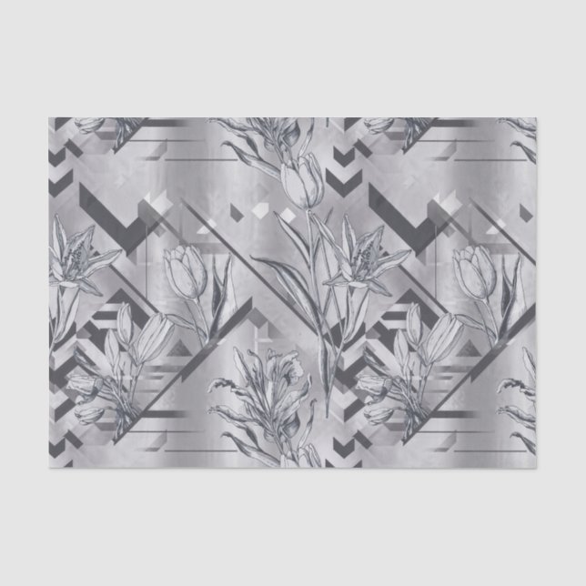 Papel De Seda Padrão de Arte de Linha de Tulipa Geométrica Moder (Frente )
