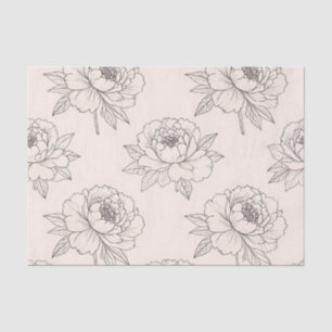 Papel De Seda Padrão de Arte de Linha Floral de Peônia Suave