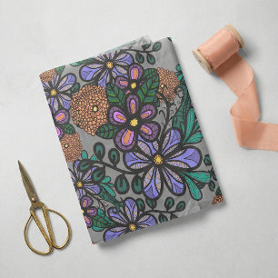 Papel De Seda Padrão de Arte Desenho Floral Roxo Pêssego Caprich