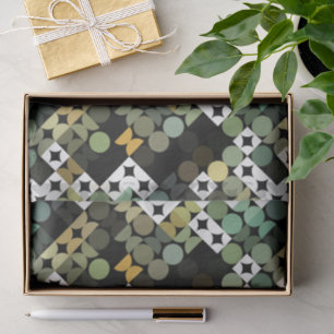 Papel De Seda Padrão de Arte dos Círculos Azul Verde Chic Preto