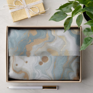 Papel De Seda Padrão de Arte Dourada do Mármaco Azul-Teal-Luz ci