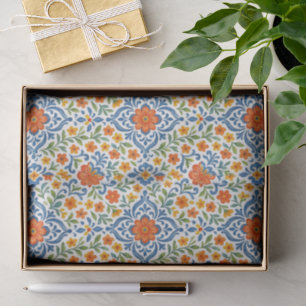 Papel De Seda Padrão de Arte Floral Clássica Mediterrânica