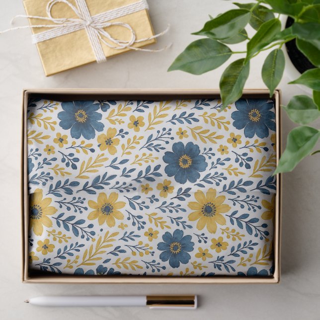 Papel De Seda Padrão de Arte Floral Clássica Mediterrânica (Presente)