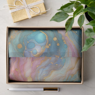 Papel De Seda Padrão de Arte Marmortal Dourada Azul-Rosa-Púrpura